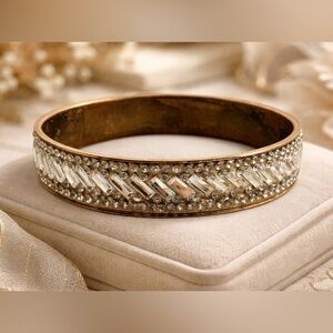 Vintage Gold Tone Rhinestone Baguette Bangle Bracelet | Art Deco Style